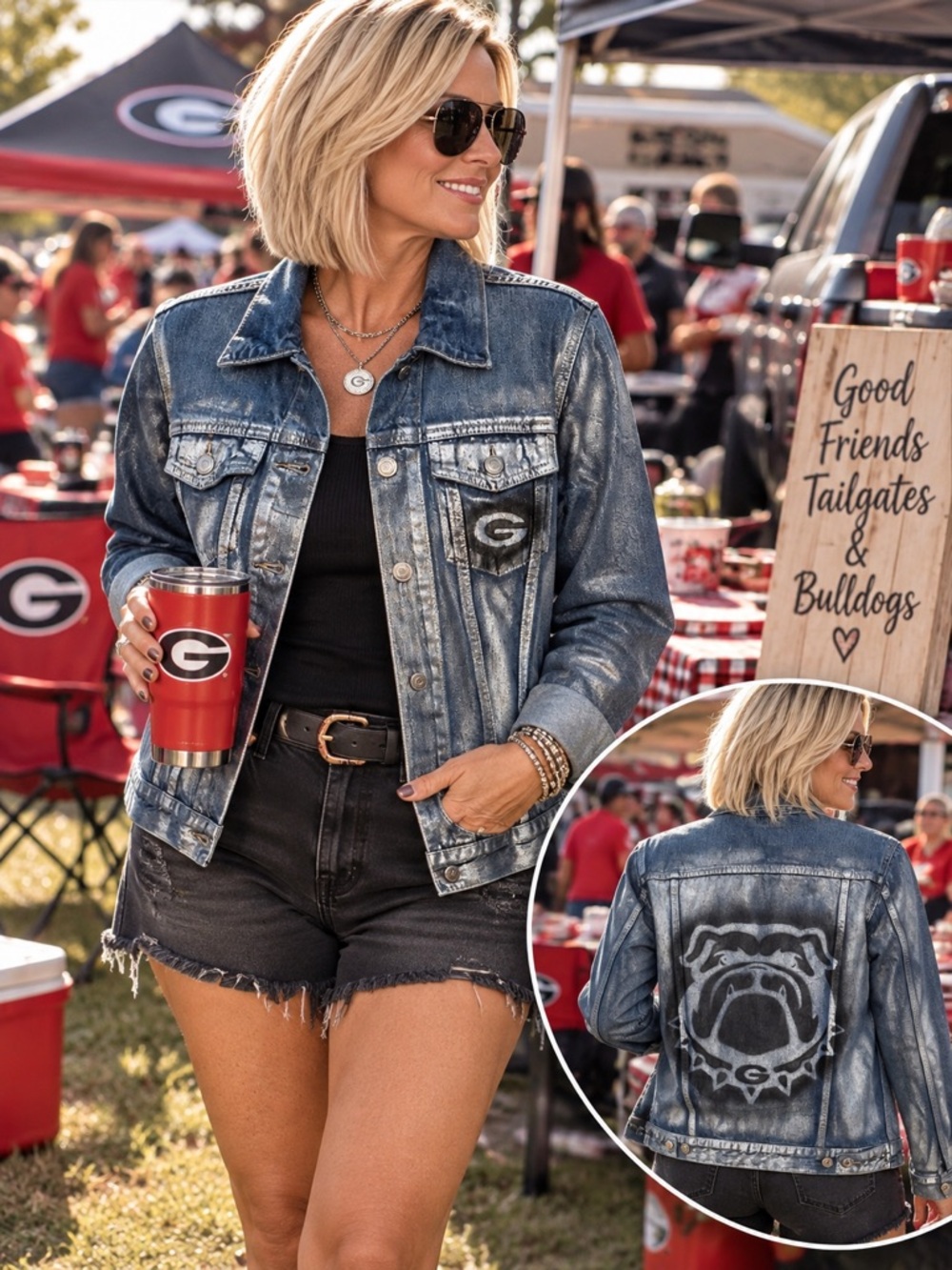 Vintage UpCycled Recycled Georgia Bulldog UGA Denim Football Hippie Gypsy Bling